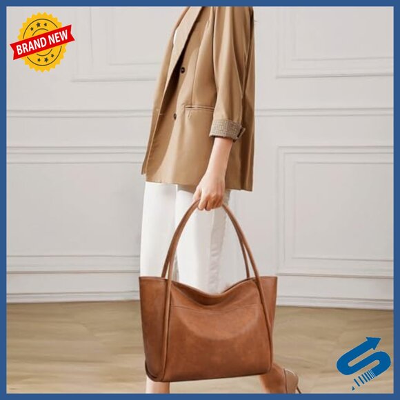 Extra LARGE Leather TOTE Bag With Pockets and ZIPPER / Black  Large Vegan Leather Tote Bag with Zipper for Work Travel Laptop
